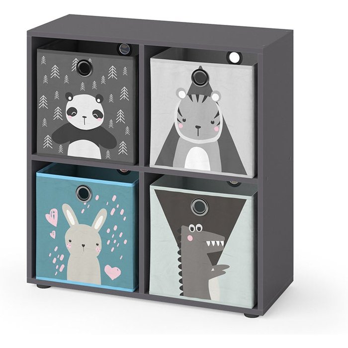 Vicco estantería infantil tetra, gris, 72.6 x 72 cm con 4 cajones plegables