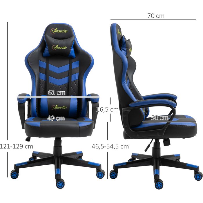 Silla gaming ergonómica altura regulable con soporte lumbar 61x70x121cm azul