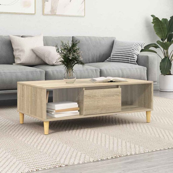 Mesa de centro, roble sonoma, 102 x 55 x 35 cm, madera de ingeniería.
