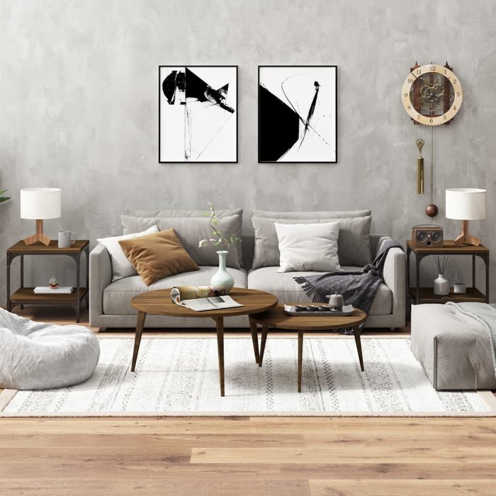 Mesitas auxiliares, 2 unidades, roble marrón, 40x40x40 cm, madera de ingeniería.