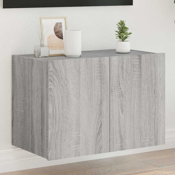 Mueble de tv de pared con luces led gris sonoma, 60x35x41 cm