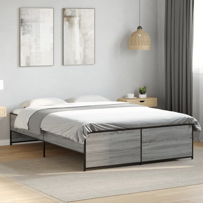 Vidaxl estructura cama madera ingeniería metal gris sonoma 135x190 cm