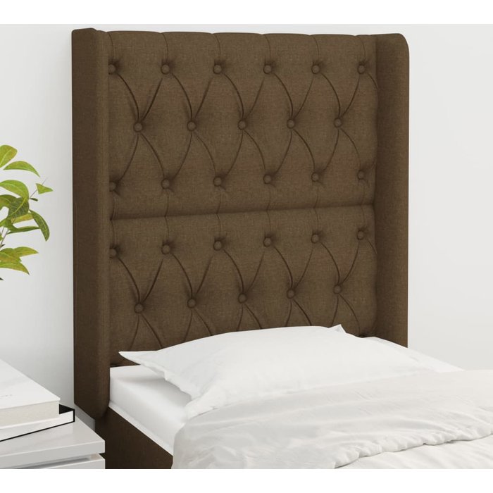 Cabecero con orejas de tela marrón oscuro 83x16x118/128 cm