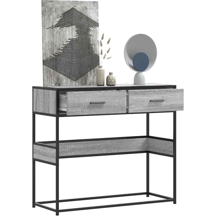Mesa consola madera de ingeniería gris sonoma 90x35x80 cm