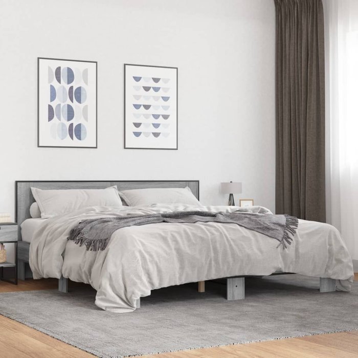 Vidaxl estructura cama madera ingeniería metal gris sonoma 200x200 cm