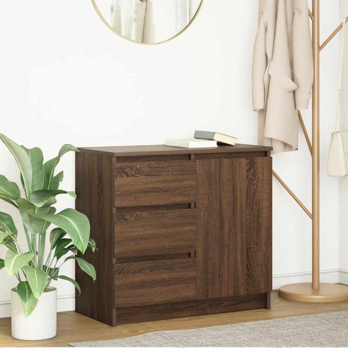 Aparador con cajón roble marrón 71x35x65 cm madera de ingeniería