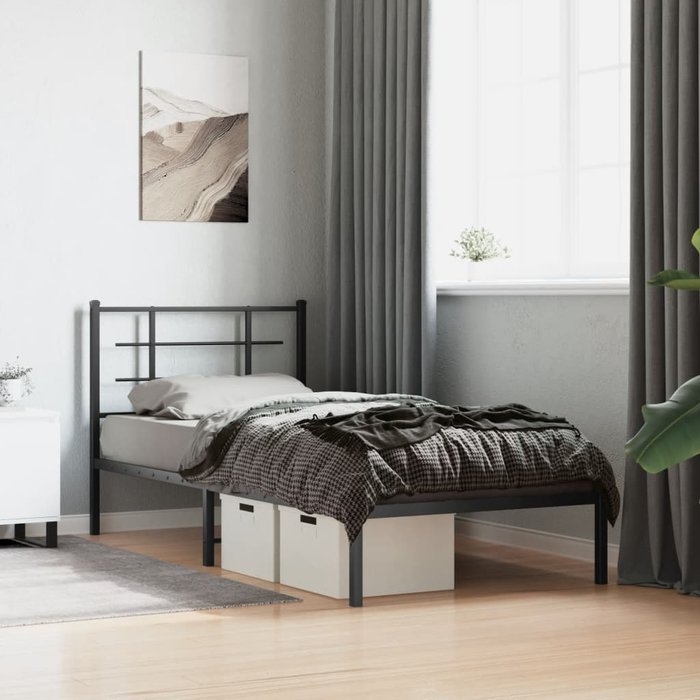 Vidaxl estructura de cama con cabecero metal negro 90x190 cm