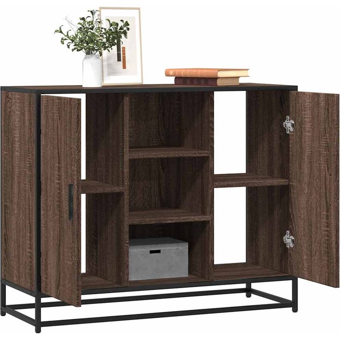 Aparador de roble marrón, 92x35x76 cm, madera de ingeniería.