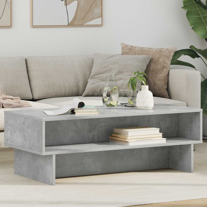 Mesa de centro, gris hormigón, 100 x 46 x 35 cm, madera de ingeniería.