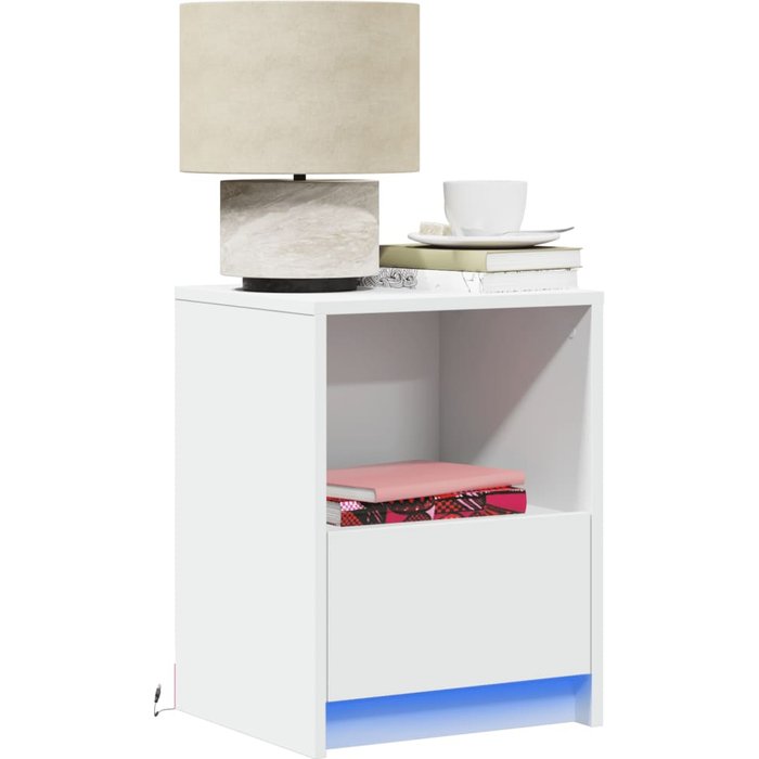 Maison exclusive - mesitas de noche con luces led 2 uds madera ingeniería blanca