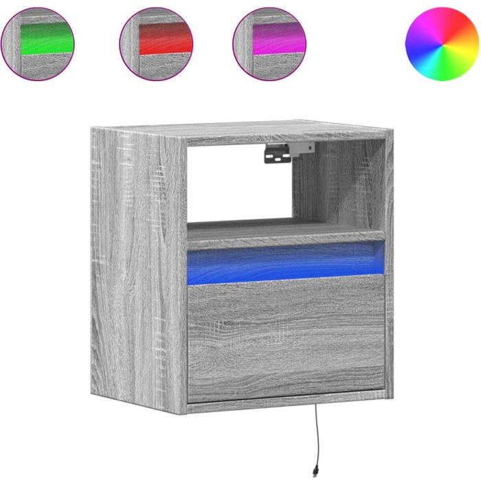 Mesita de noche,mesilla de noche de pared con luces led gris sonoma cfw156141