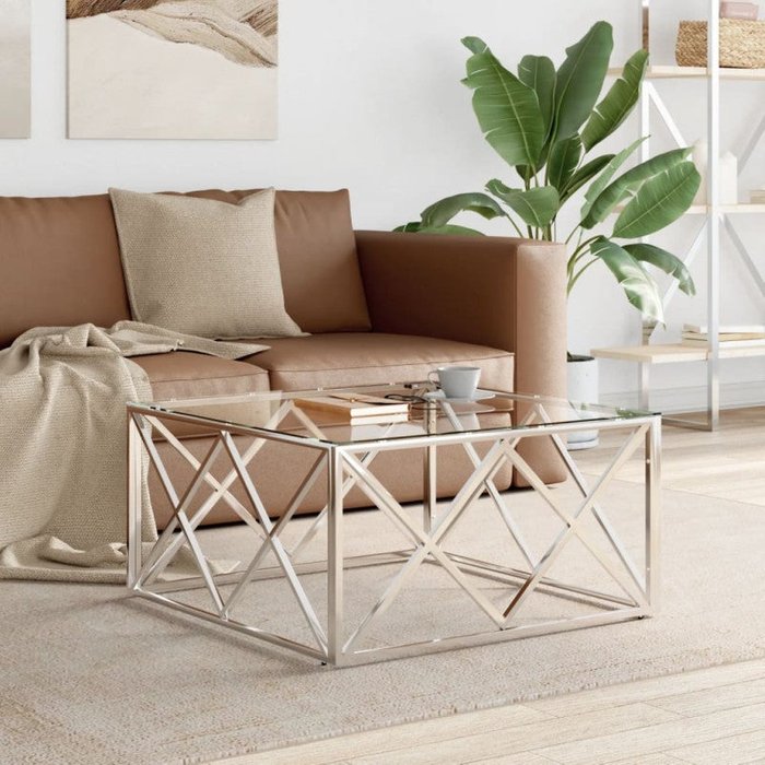 Mesa de centro acero inoxidable y vidrio 80x80x40 cm vidaxl