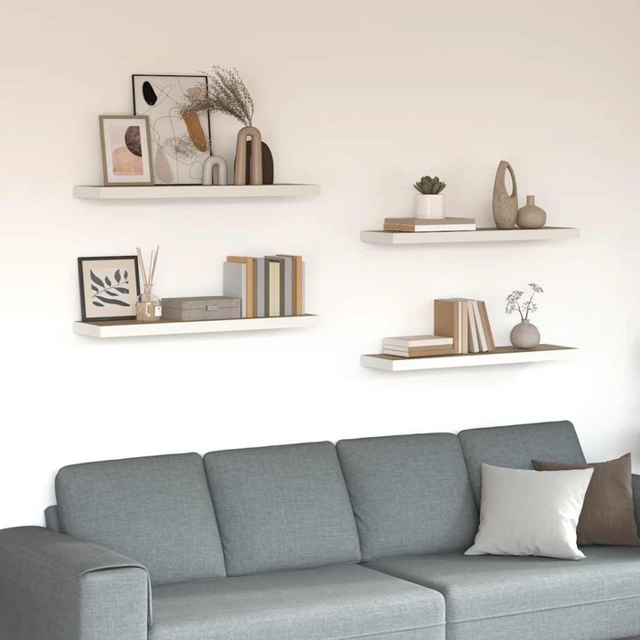 Estantes flotantes, 4 unidades, roble y blanco, 80x23,5x3,8 cm, mdf