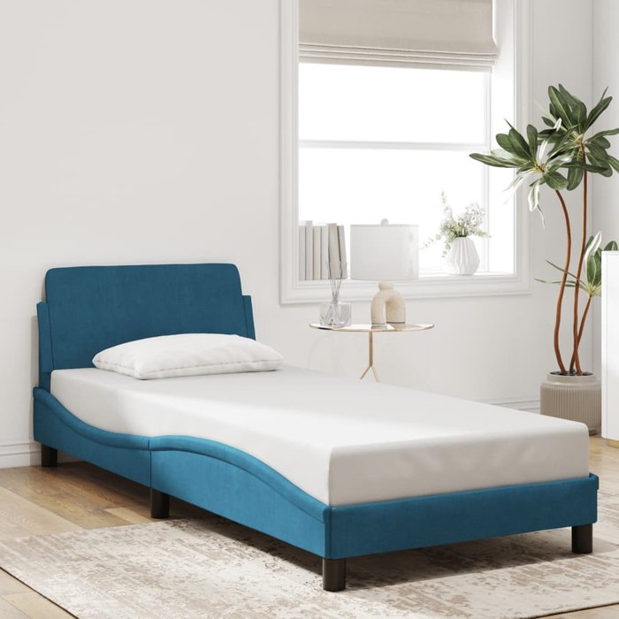 Estructura de cama con cabecero dover terciopelo azul 80x200 cm