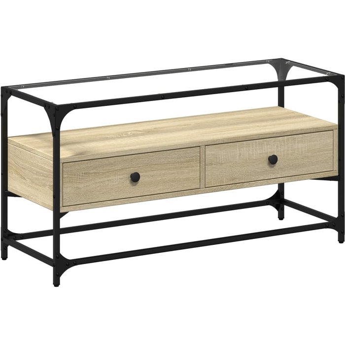 Mueble tv de roble sonoma con cristal y madera laminada 98x35x51 cm - comfortxl