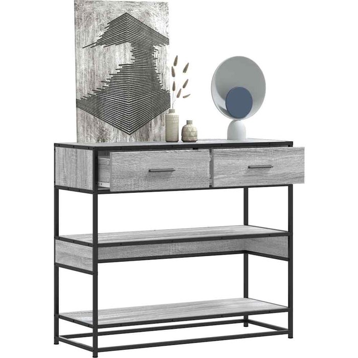 Mesa consola sonoma gris de 90x35x80 cm, madera de ingeniería.