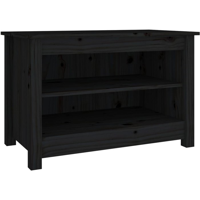 Banco zapatero madera de pino maciza negro 70x38x45,5 cm