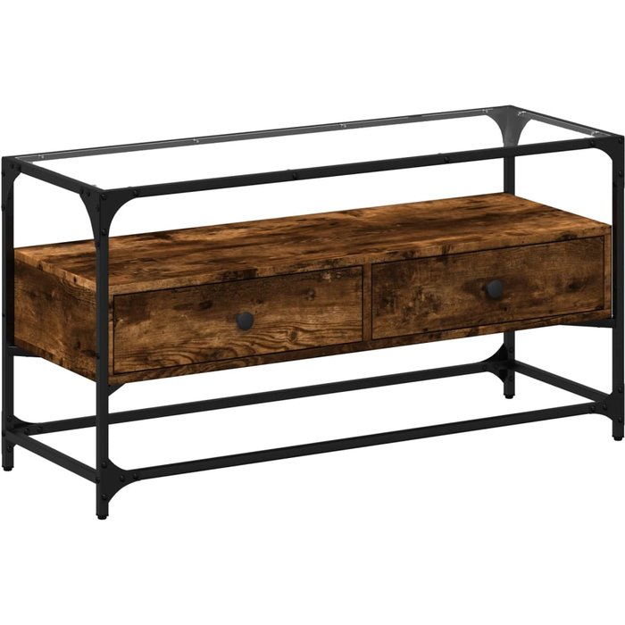 Mueble tv cristal y madera laminada roble ahumado 98x35x51 cm - comfortxl