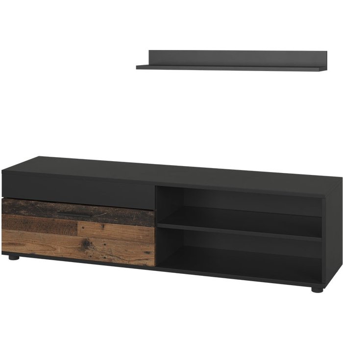 Vicco tablero bajo y estantería berno, negro/antiguo, con 1 solapa