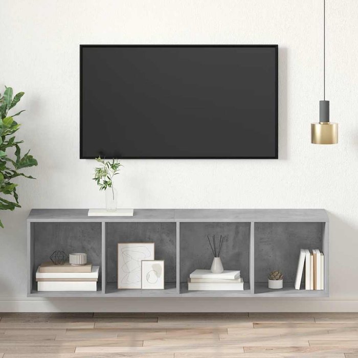 Mueble de tv de pared, gris hormigón, 37x37x142,5 cm, madera de ingeniería