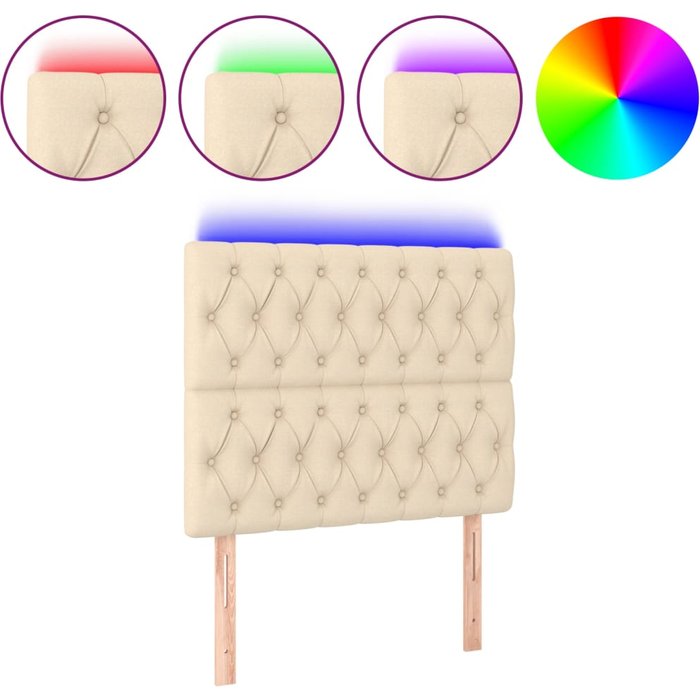 Cabecero cama - mueble cabecero con luces led tela crema 90x7x118/128 cm