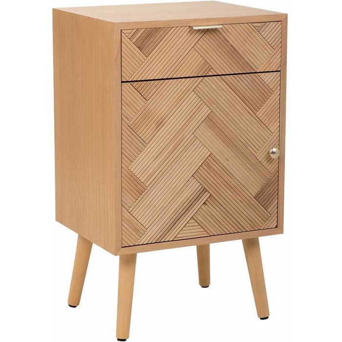 Mesita de madera de 1 puerta y 1 cajon marron 42x34x70