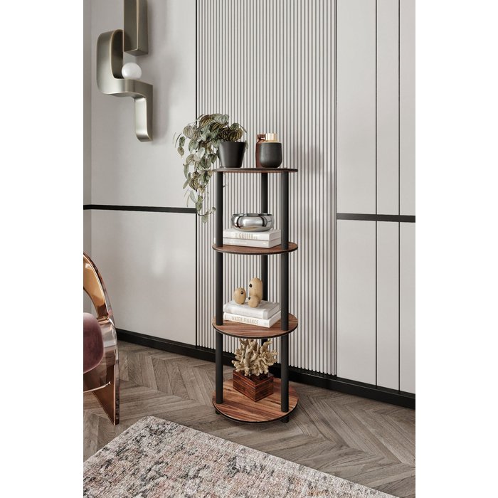 Estante redondo de 4 niveles en nogal - diseño moderno de primera calidad