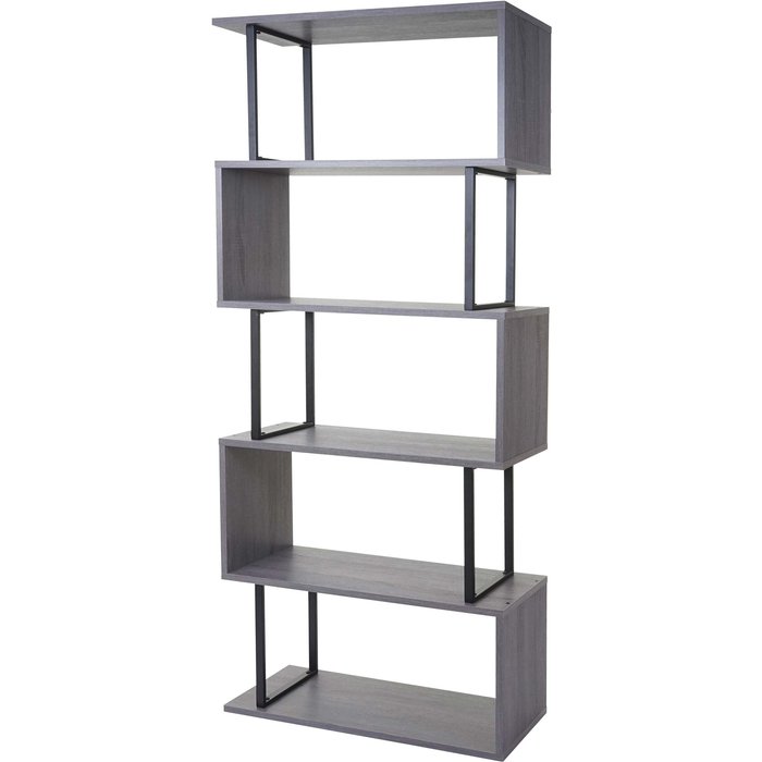 Librería de salón 183x80cm 5 estantes gris metal negro 04_0001279