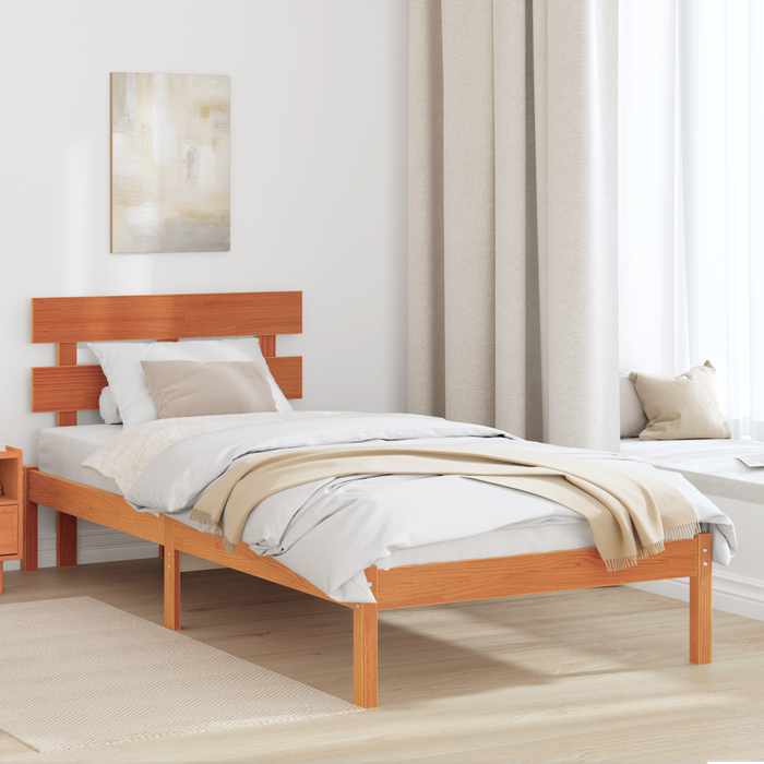 Vidaxl estructura de cama con cabecero marrón encerado 100x200 cm madera de pino