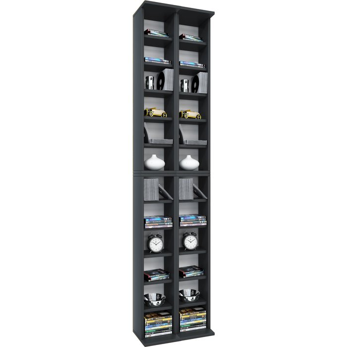 Vcm estante de medios de cd/dvd almera negro h. 183 x b. 42 x t. 20 cm