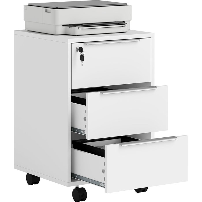 Cajonera móvil oficina 3 cajones cerradura ruedas freno 40x40x63,5cm blanco