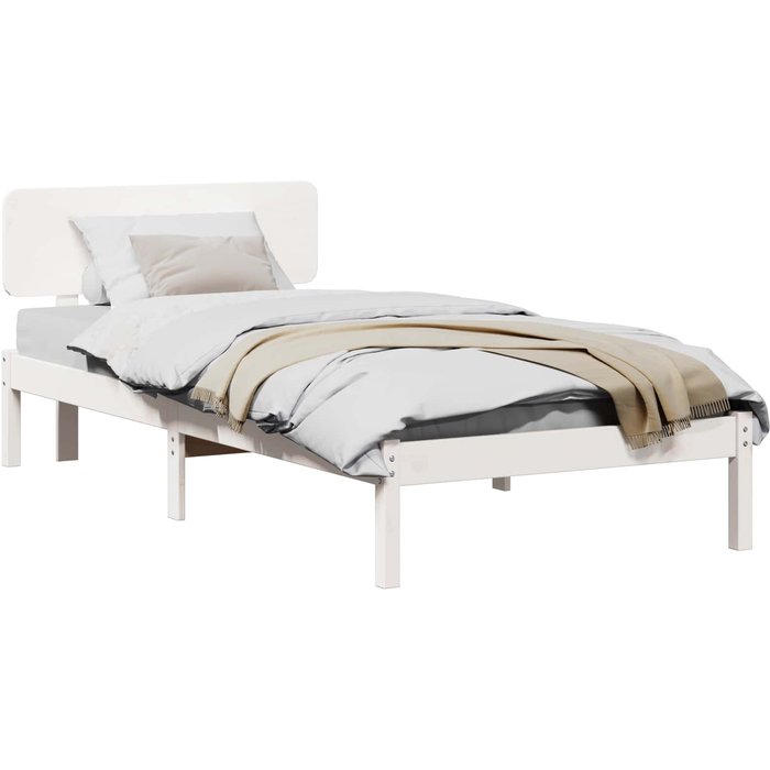 Vidaxl marco de cama con cabecero blanco 75x190 cm de madera maciza de pino