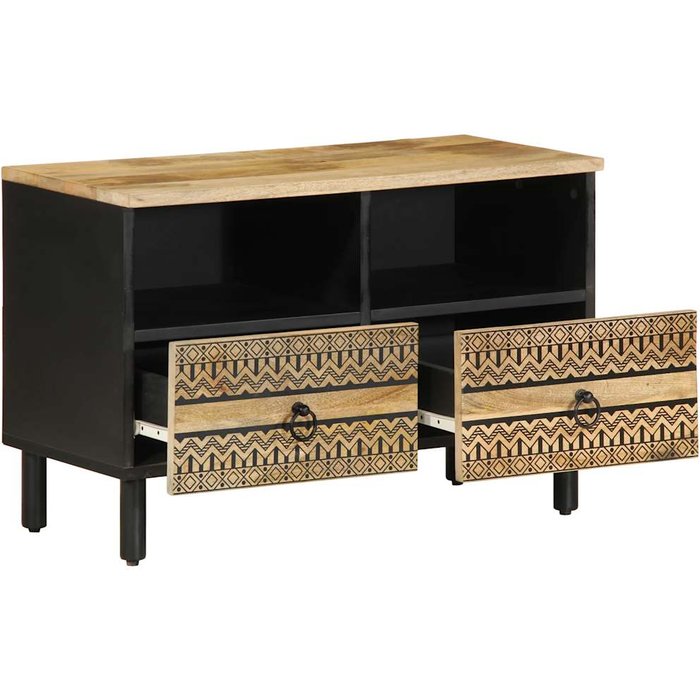 Mueble de tv madera maciza de mango rugosa negro 70x33,5x46 cm - comfortxl