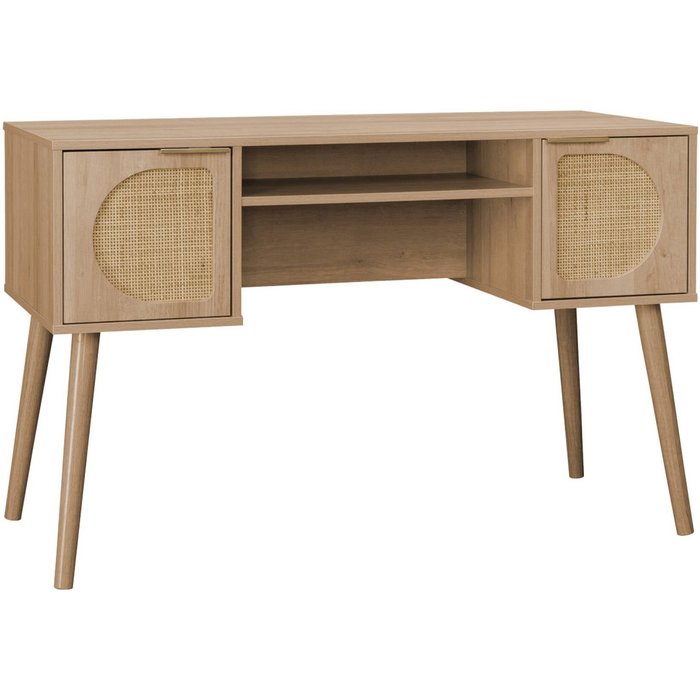 Oficina efecto madera y mimbre, 2 cajones, eva, natural, 120x55x76.5 cm