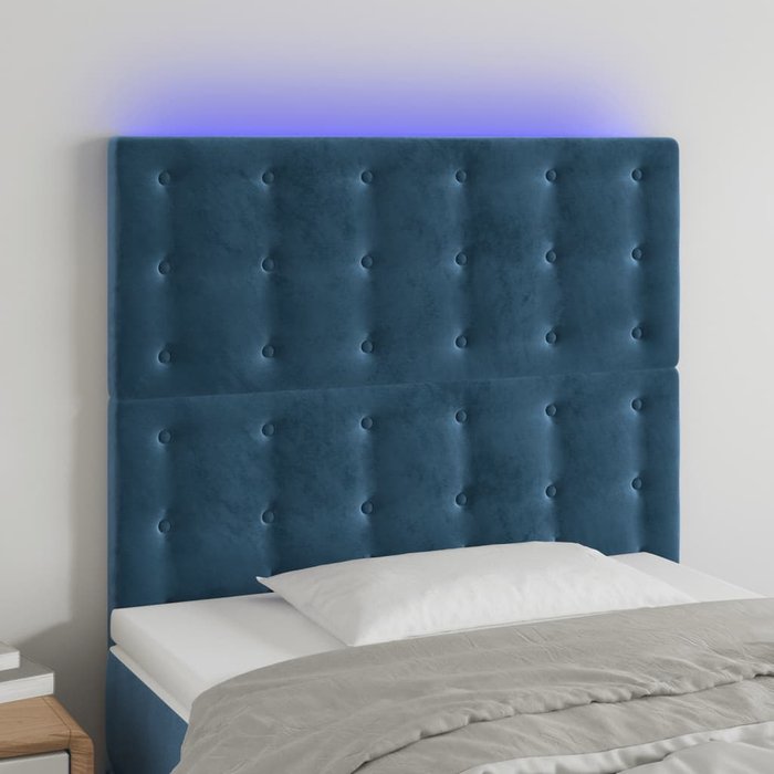 Cabecero con luces led terciopelo azul oscuro 90x5x118/128 cm - comfortxl
