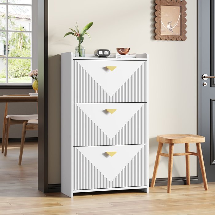 Zapatero con 3 puertas abatibles - 70 x 30 x 120 cm - mdf - blanco