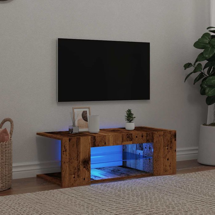 Maison exclusive - mueble tv luces led madera ingeniería envejecida 90x39x30 cm