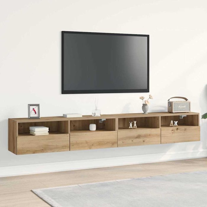 Mueble de tv de pared, 2 piezas, roble artesanal, 100 x 30 x 30 cm