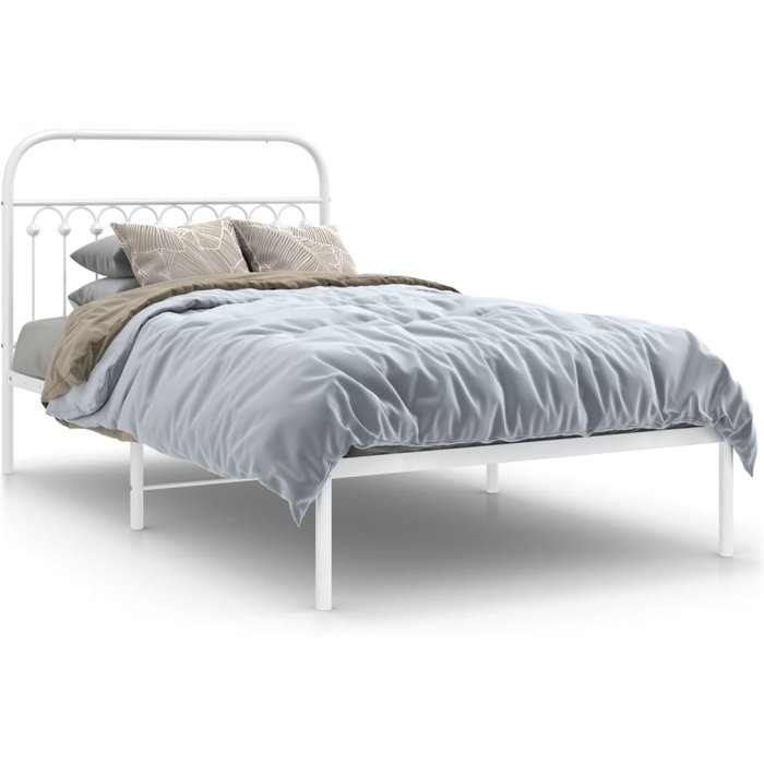 Estructura cama sin colchón con cabecero metal blanco 107x203cm — comfortxl