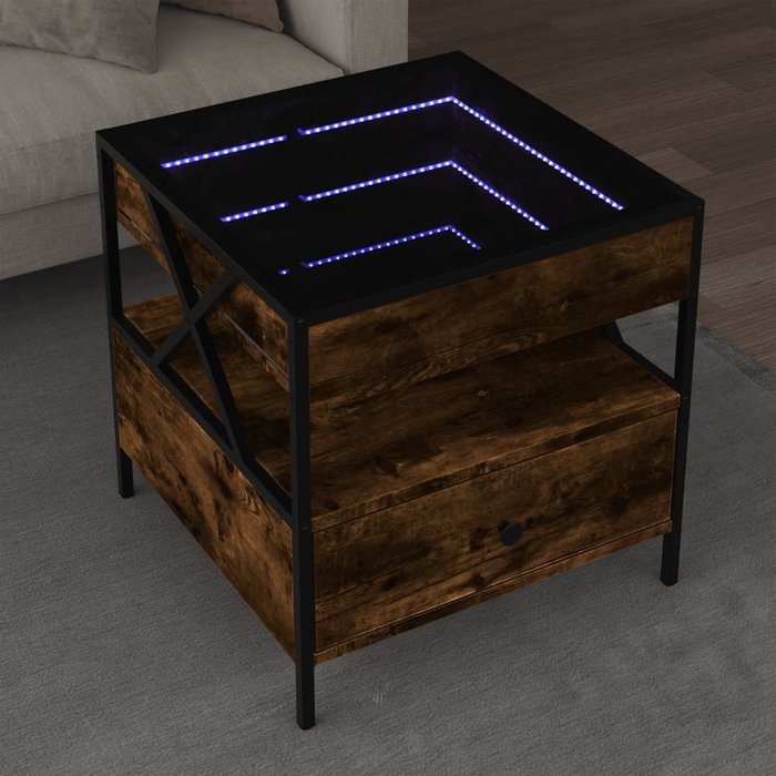 Mesa de centro con infinity led roble ahumado 50x50x51 cm