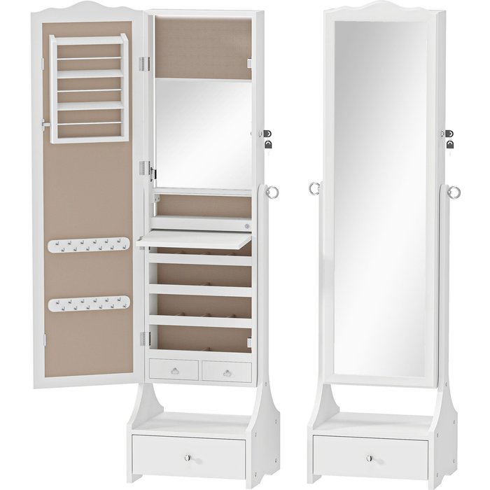 Armario joyero homcom mdf, vidrio blanco 45x36x150 cm