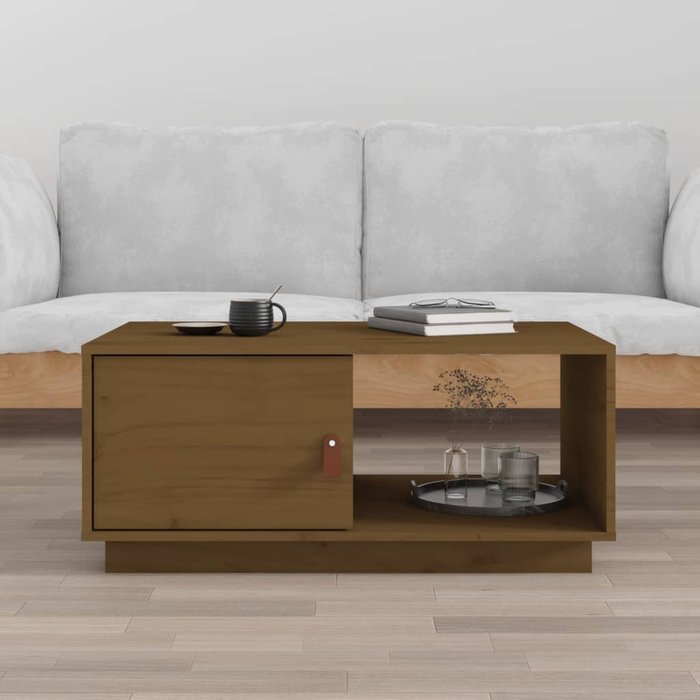 Mesa de centro marrón miel 80x50x35,5 cm madera maciza de pino