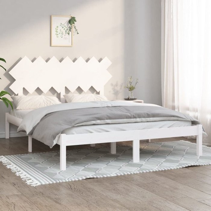Vidaxl estructura de cama doble madera maciza blanca 140x190 cm