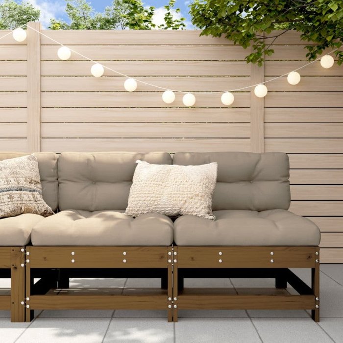 Vidaxl sofás centrales de jardín 2 uds madera maciza pino marrón miel