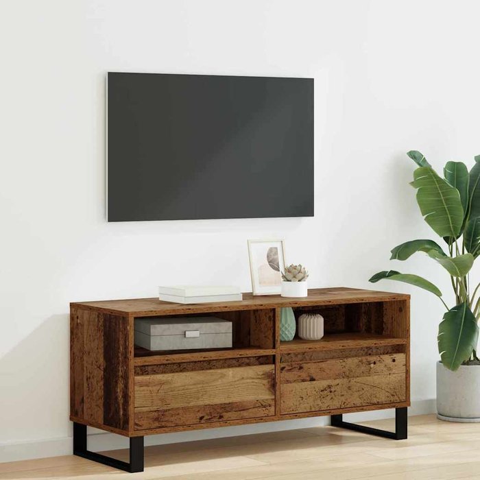 Mueble de tv con cajón, madera antigua, 100 x 34,5 x 44,5 cm