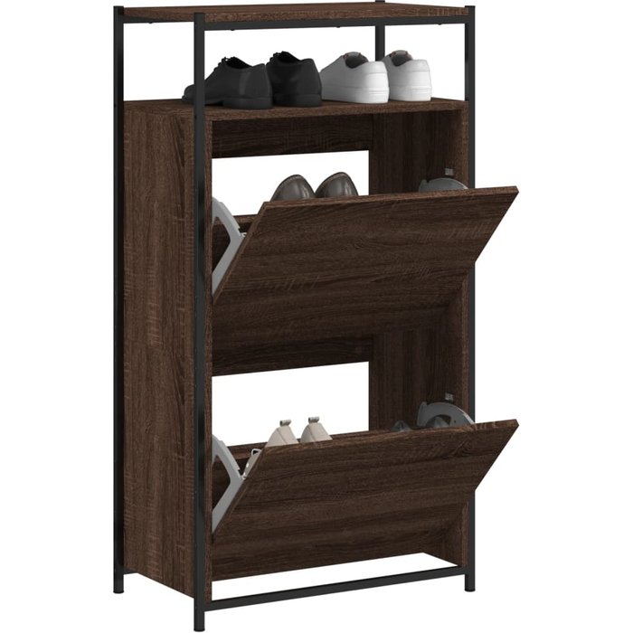 Zapatero de roble marrón, 60x34x112 cm, madera de ingeniería.