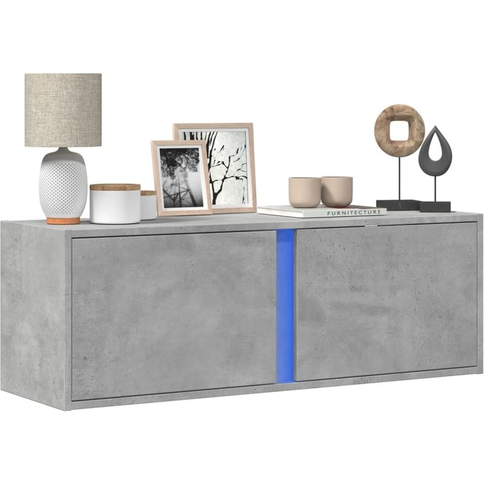 Mueble de tv de pared con luces led, gris hormigón, 100x31x35 cm