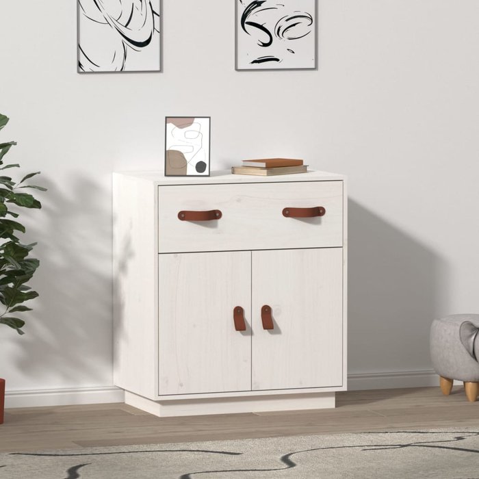 Aparador blanco 65,5x40x75 cm madera maciza de pino