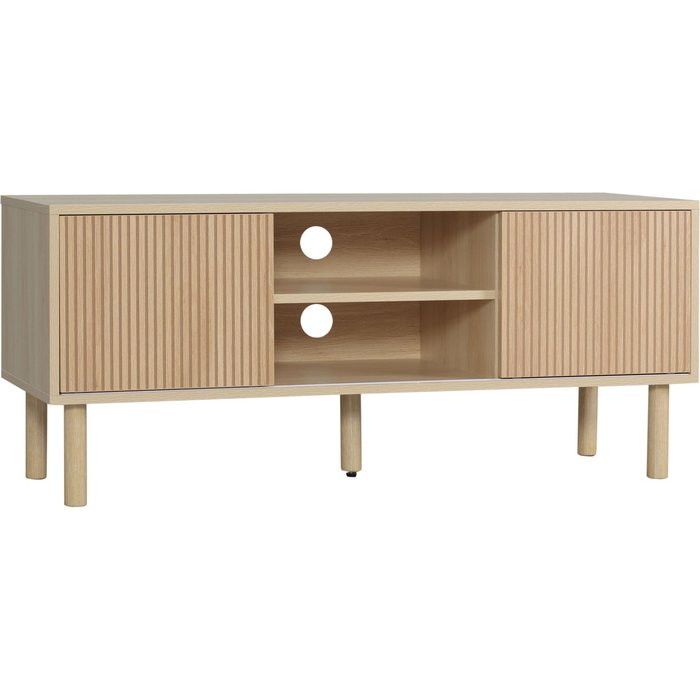 Mueble tv 115cm madera puertas correderas estantes abiertos tv hasta 50 pulgadas