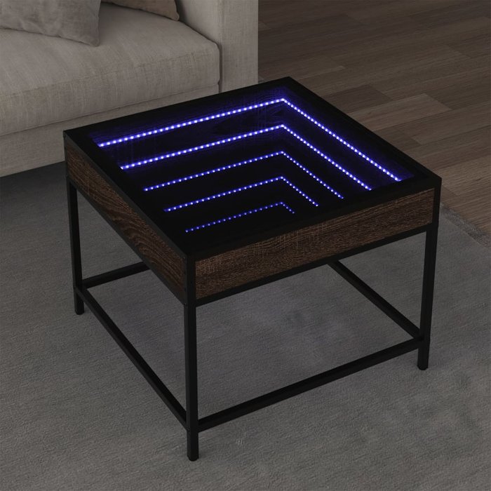 Mesa de centro con led infinity roble marrón 50x50x41 cm